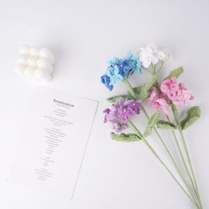 Crochet Hydrangea Flowers, White/Pink/Purple/Blue, Single Stem, Wedding Bouquet, Home Decor