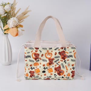 Bear Pattern Insulated Lunch Bag: Drawstring Closure-For Kids & Adults, Mother's Day Gift