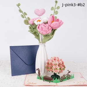NEU! Handgemachter gehäkelter Rosenstrauß und Geschenkkarte für Valentinstagskarten, gestricktes Herz, Gänseblümchen und Tulpen, einzigartiges Geschenk für Frau und Freundin