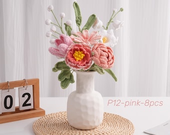 Handgemachter Pfingstrosen-Blumenstrauß-8 STÜCKE, Pfingstrosen-Blumenarrangement für Zuhause, Geburtstag, Jahrestag, Muttertag