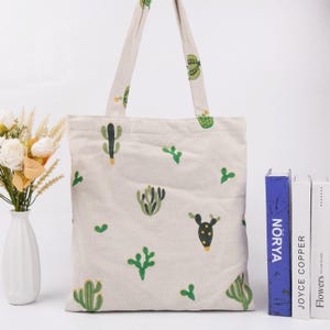 NEU! Bestickte Kaktus Muster Canvas Umhängetasche, Einkaufstasche, süsse Buchtasche, süßes Geschenk, Schulanfang, Sommer/Strand Geschenk
