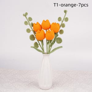 NEW! 7PCS Handmade Crochet Tulips Flowers For Anniversary Gift, Knitted Yellow Pink Tulip Bouquet, Teacher Gift For Wife, Mom