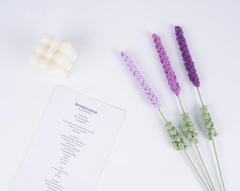 Crochet Lavender Flowers, Single Stem, Hamdmade Flower Bouquet, Home, Wedding, Mother's Day
