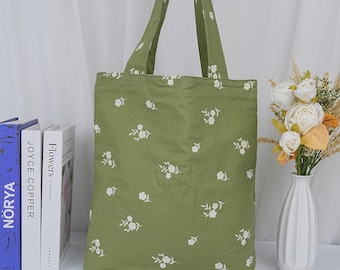 NEW! Handmade Embroidered Daisy Linen Bag, Cute Small Daisies Embroidery Market Bag,Eco Friendly Grocery Bag, Back to School