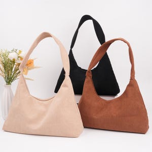 NOUVEAU ! Sac porté épaule sous les bras en velours côtelé noir/kaki/marron, Sac à main de grande capacité avec ouverture à glissière, Couche résistante, Cadeau d'été/de plage