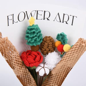 CLEARANCE 6PCS Handmade Crochet Bouquet For Christmas, Knitted Rose,Pinecone,Holly,Cotton,Reindeer,Tree, Home Decor, Christmas Gift