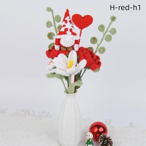 CLEARANCE 8PCS Handmade Crochet Bouquet For Christmas, Knitted Santa Claus,Penguin,Garland,Rose,Tulip,Daisy,Heart,Eucalyptus, Christmas Gift