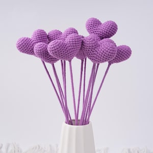 NEW! Purple Heart For Birthday Gift Handmade Crochet , Knitted Heart Bouquet, Gift For Wife, Girlfriend, Wedding Gift, Summer Gift