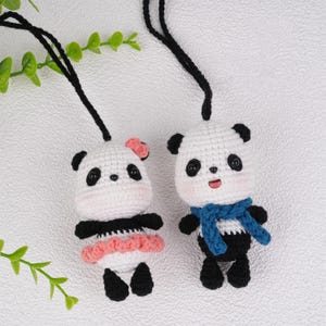 NEW! Handmade Crochet Panda Car Pendant, Knitted Panda Boy and Girl, Crochet Animal Bag Pendant, Gift for Panda Lovers, Teacher Gift