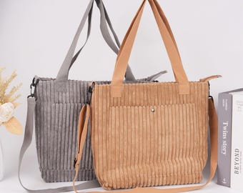 NEW! Corduroy Crossbody Handbag, Single Shoulder Tote with Zipper&External Snap Pocket, Waterproof Layer, Corduroy Bag, Back to School