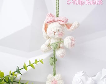 NEW! Crochet Tulip Rabbit/Turtle Car Hanger, Cute Car Accessories, Unique Car Charm, Handmade Anniversary Gift, Birthday/Teacher Gift