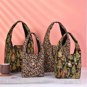 CLEARANCE Handgemachte M / L Vintage Bronzierung Tragetasche, Stoff Blume/Dichter Wald Handtasche, Eco Premium Schultertasche, Sommer/Strand Geschenk