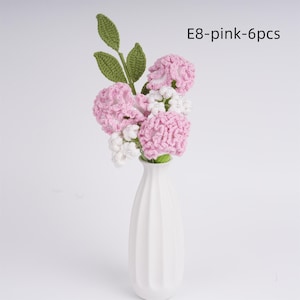 NEW! 6PCS Handmade Crochet Babysbreath Carnation Bouquet, Knitted Pink Purple Flower Bouquet for Anniversary Gift, Birthday, Teacher Gift