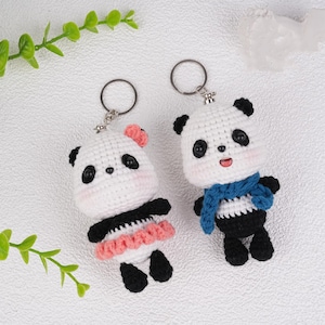 NEW! Handmade Crochet Panda Keychain, Knitted Panda Boy and Girl, Crochet Animal Bag Pendant, Gift for Panda Lovers,Summer/New Car Gift