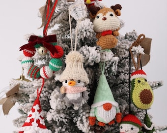 Handmade Crochet Christmas Ornament, Knitted Santa Claus, Penguin, Elk, Snowman, Christmas Wreath, Christmas Tree Hanging, Christmas Gift