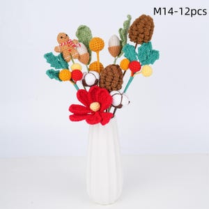CLEARANCE 7/9/12PCS Handmade Crochet Rose Bouquet For Christmas, Knitted Pinecone/Gesang Flower/Holly/Gingerbread Man, Winter Gift