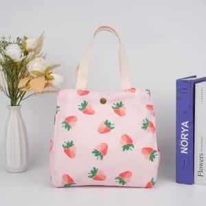 NEW! Pink Strawberry Lunch Bag For Kids/Adult, Strawberry Bag with Button Opening, Cute Lunch Tote, Back to School, Back to School