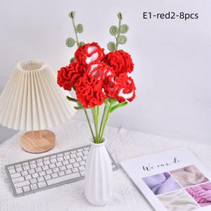 NEW! 8PCS Handmade Crochet Carnation Bouquet For Mother, Knitted Carnation Flower, Anniversary Summer Gift For Wife, Ship in 2 Days