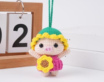 Crochet Pig Car Mirror Hanging, Knitted Pig Pendant, Bag Charm, Stuffed Animal, Gift For Driver