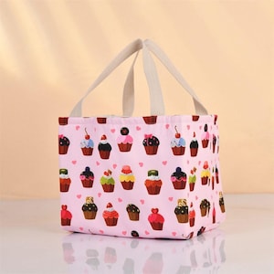 NEW! XL Cupcake Insulated Lunch Bag For Kids/Adult, Pink Cupcake Bag Gifts, Drawstring Lunch Tote Keep Warm Cold, Back to School