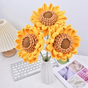 NIEUW! 1/2/3/5 STKS Handgemaakte gehaakte zonnebloem voor jubileumcadeau, grote zonnebloem, gebreid bloemboeket, herfstcadeau, leraar cadeau