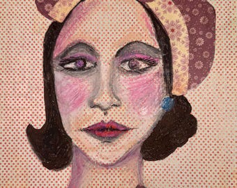 Coco; Art Print of Female Portrait, Mixed Media, Wall Art, 8"x10",Unframed
