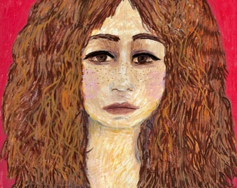 Eve; Art Print of Female Portrait,Mixed Media,Wall Art, 8"x10", Unframed.