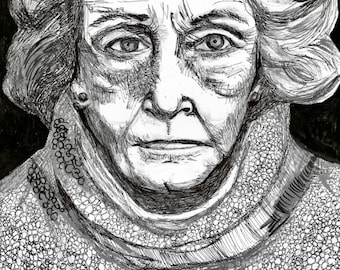 Lillian; Stampa artistica di ritratto femminile, illustrazione a inchiostro in bianco e nero, 8"x10", decorazione murale, senza cornice