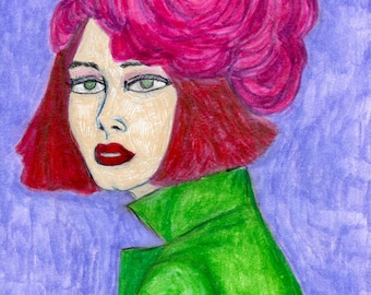Olivia; Art Print of Female Portrait - Mixed Media, Wall Art, 8"x10", Unframed