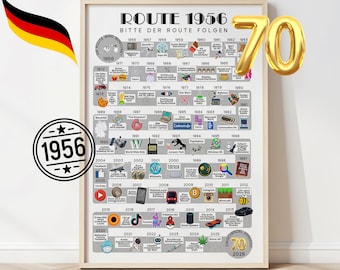 1956 70th Birthday Vintage Poster – Route to the 70th Time Travel as Digital Download (Germany(
