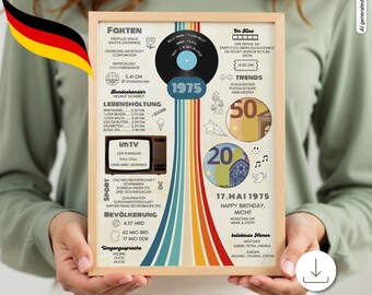 1975 51st Birthday West Germany Personalized Money Gift Year of Birth 1975 – Retro Design | Print Instantly