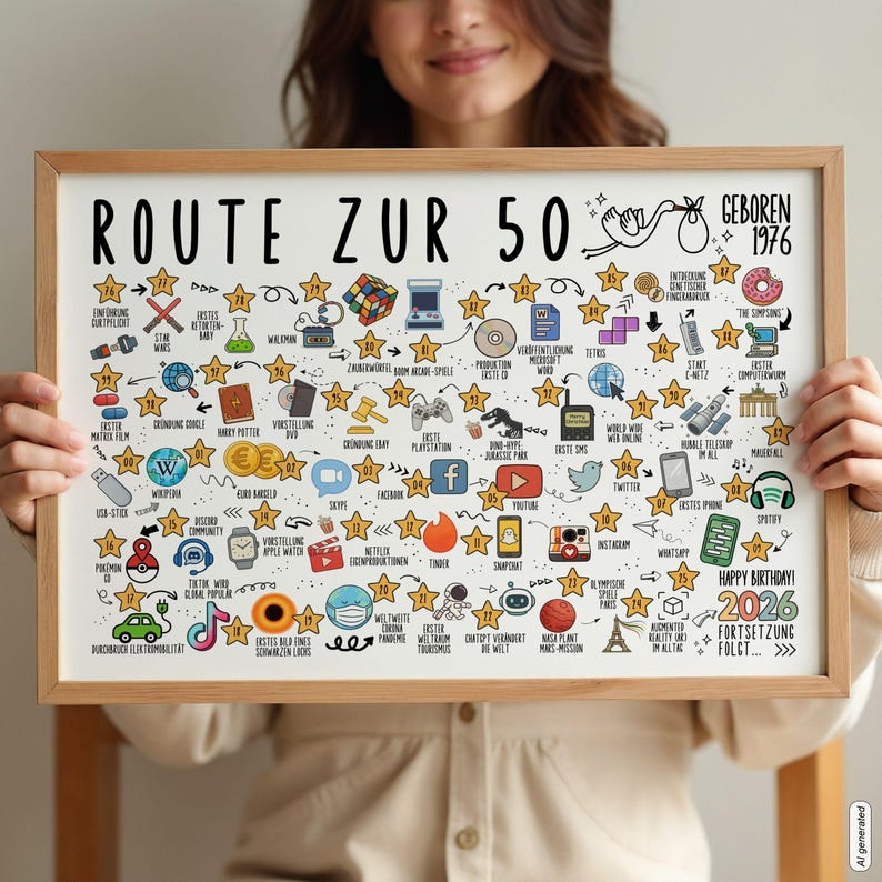 1976 50. Geburtstag Jahrgangsposter – Route zur 50 Zeitreise als digitaler Download DIN A1–A5 Bild 13