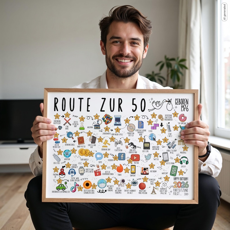 1976 50. Geburtstag Jahrgangsposter – Route zur 50 Zeitreise als digitaler Download DIN A1–A5 Bild 7