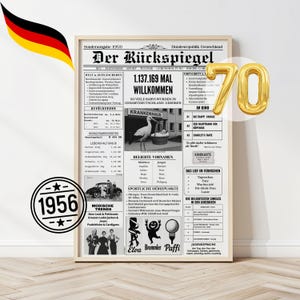 1956 70. Geburtstag I Zeitungsjahrgangsposter (BRD Deutschland), sofort zum Ausdrucken