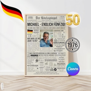 1976 50th Birthday - Personalized Retro Newspaper as a Gift for Men and Women - Instant Access via Canva