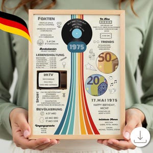 1975 BRD Personalizable cash gift born in 1975 – Retro design birthday gift for the 50th | Print immediately