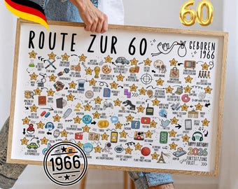 1966 - 60e anniversaire | Affiche des étapes marquantes de l'année | Cadeau pour homme et femme | Impression instantanée | Édition 2026