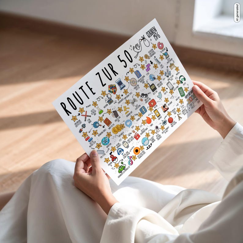 1976 50. Geburtstag Jahrgangsposter – Route zur 50 Zeitreise als digitaler Download DIN A1–A5 Bild 4