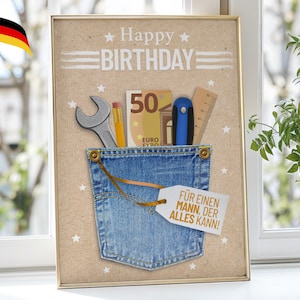 Geldgeschenk voor mannen om af te drukken – A3, A4, A5 met & zonder afloop + PNG | Grappige verjaardagskaart DIY | Afdrukbaar cadeau-idee
