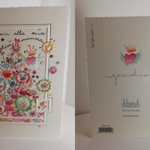 Biglietto FESTA DELLA MAMMA  in carta carta pregiata illustrati ad acquarello