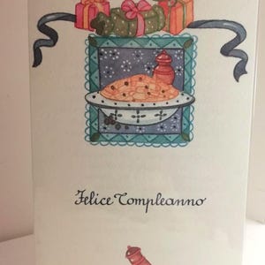 Biglietto COMPLEANNO in carta carta pregiata illustrati ad acquarello