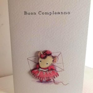 Biglietto COMPLEANNO in carta carta pregiata illustrati ad acquarello