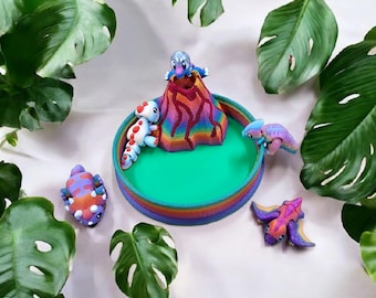 Prehistoric Mini Pack - Option to include Volcano - 3D Printed Mini Dinos - Dino Set