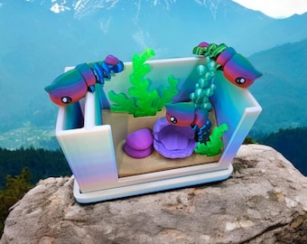 Mini & Micro Aquarium Set - 3D Printed Aquarium With Shrimp Flexi&#39;s - Sensory Fidget - Desktop Pet