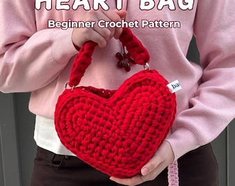 Modello all'uncinetto per borsa di San Valentino a forma di CUORE: tutorial video in inglese per principianti, tracolla regolabile,