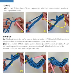 May include: A page from a crochet tutorial with step-by-step instructions. The text reads "Abschnitt: Herzform H&auml;keln" and includes diagrams with blue yarn and a pink crochet hook. The instructions are in German.