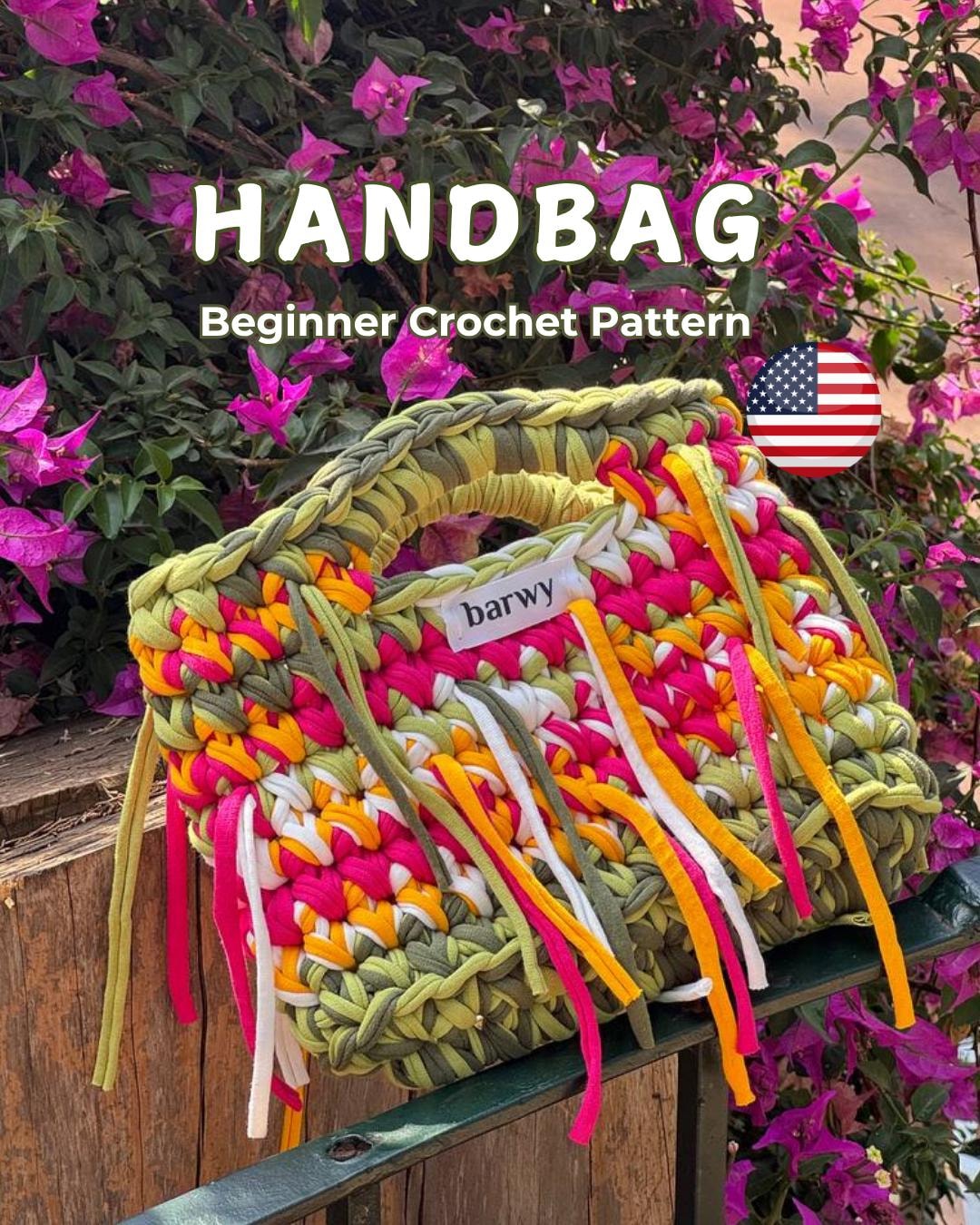 LULU Bag Crochet Pattern: Beginner-Friendly T-shirt Yarn Handbag (English PDF + Video), Cu