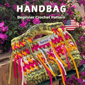LULU Bag Crochet Pattern: Beginner-Friendly T-shirt Yarn Handbag (English PDF + Video), Custom size