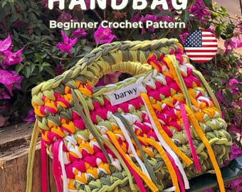 LULU Bag Crochet Pattern: Beginner-Friendly T-shirt Yarn Handbag (English PDF + Video), Custom size