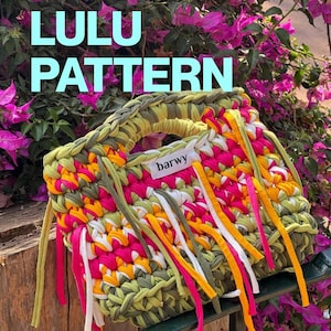 Häkelanleitung für die LULU-Tasche: Anfängerfreundliche Handtasche aus T-Shirt-Garn (Englische PDF-Datei + Video), individuelle Größenanpassung möglich, Video mit Häkelgrundlagen inklusive